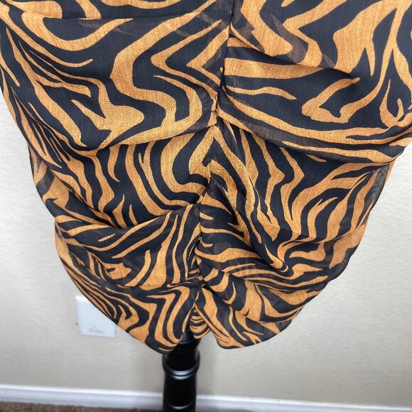 Express Tiger Zebra Animal Print Chiffon Ruffle Cut Out Back Mini Dress Sz M - Picture 10 of 15